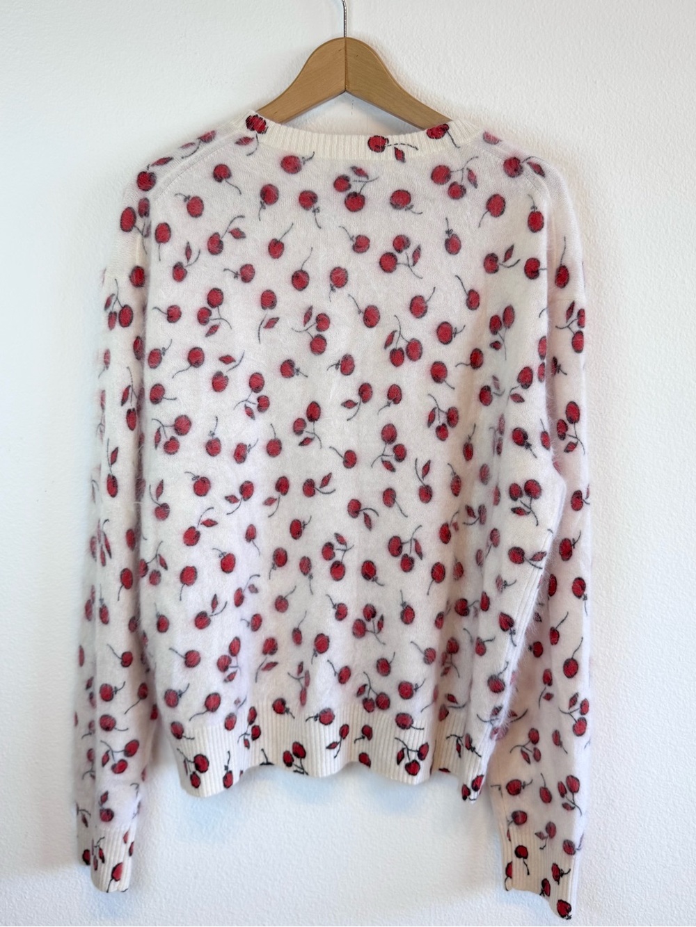 J. Crew Brushed Cashmere Cardigan Cherry Print Fuzzy - Picture 6 of 15